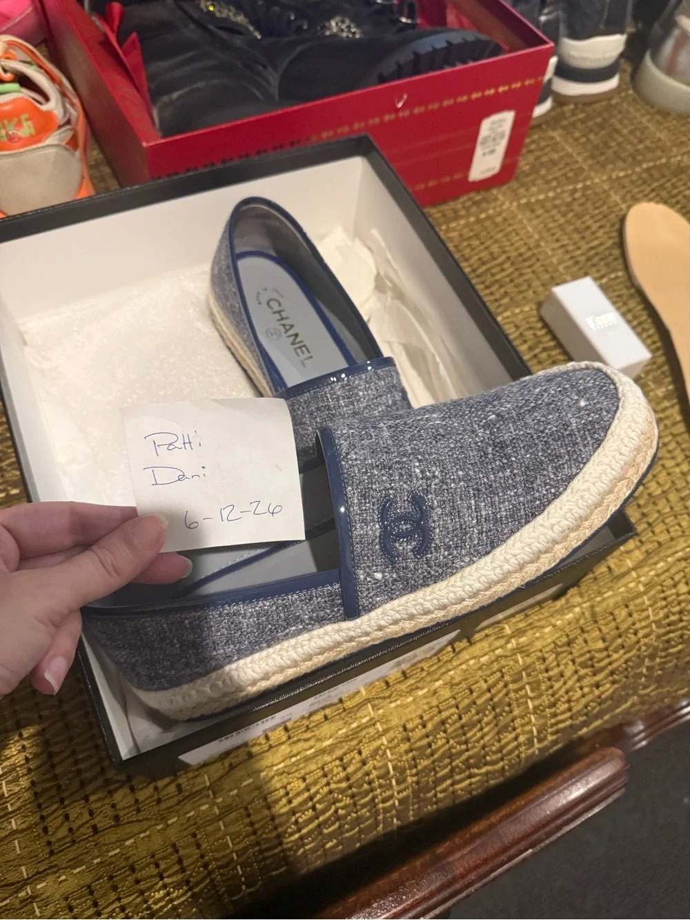 CHANEL Blue size 40 Slip-On Espadrilles with Leather Trim